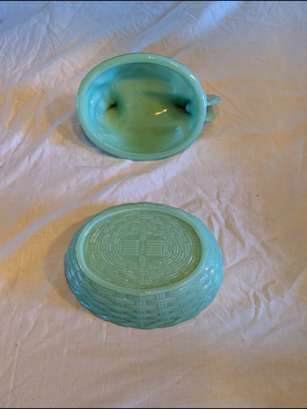 Westmoreland jadeite Green Glass Hen on Basket Dish - Picture 4 of 7